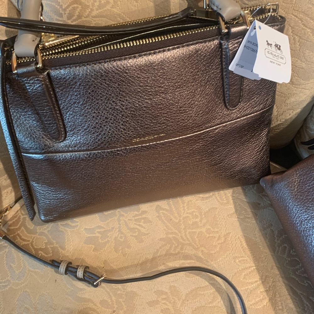 💥SALE!!!   NWT COACH METALLIC GOLD BOROUGH XBODY & HAND CARRY PEBBLE LEATHER BAG